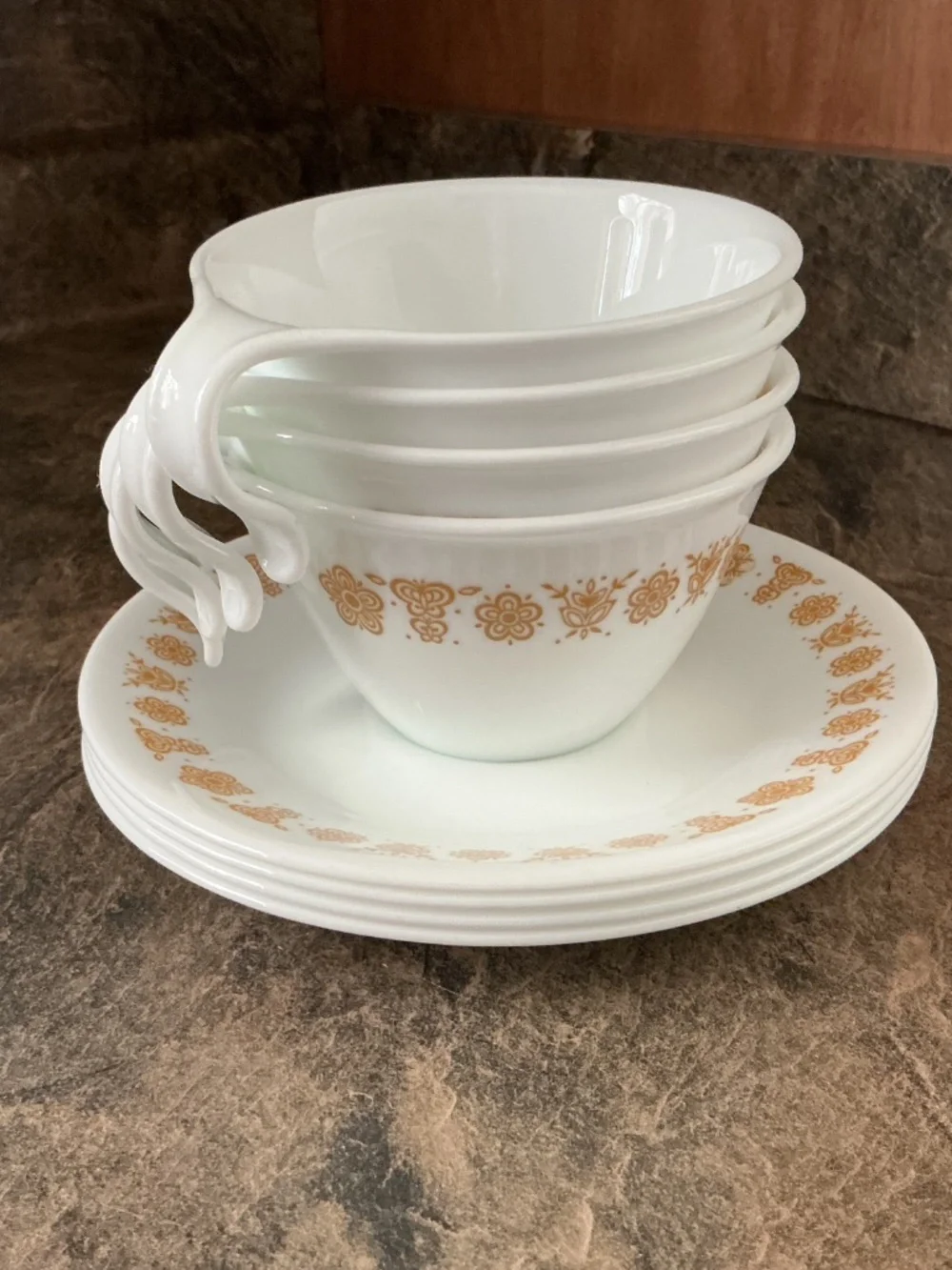 Lot of Vintage Corelle Butterfly Gold Cups and Saucers